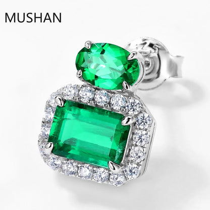 MUSHAN Bijoux de luxe, boucles d'oreilles puces pour femmes en argent sterling 925, boucles d'oreilles avec émeraude de synthèse certifiées GRC