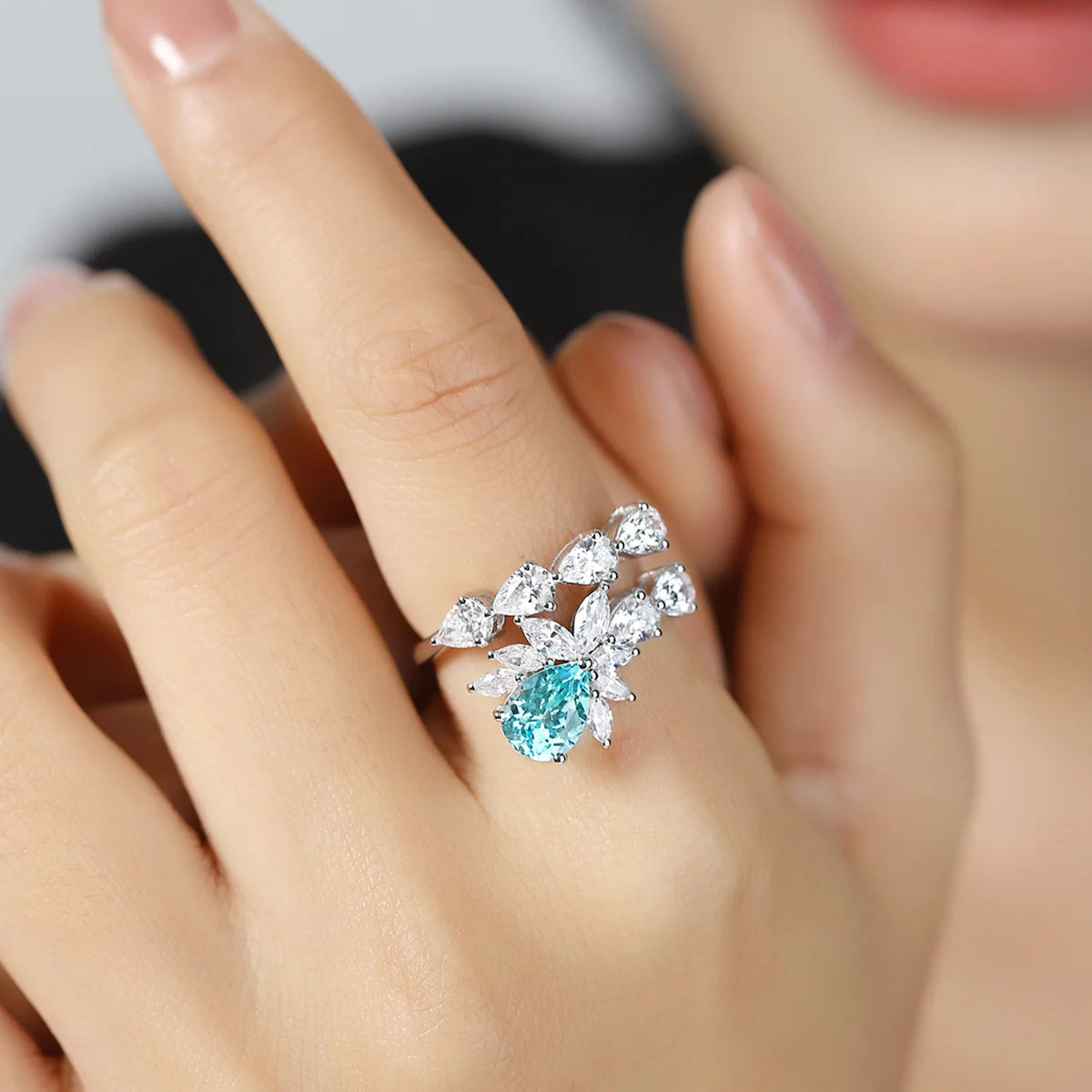 MUSHAN Custom Jewelry 925 Sterling Silver Ring Lab Blue Ruby Asscher Promise Ring for Women 18K Gold Plated Anniversary Rings