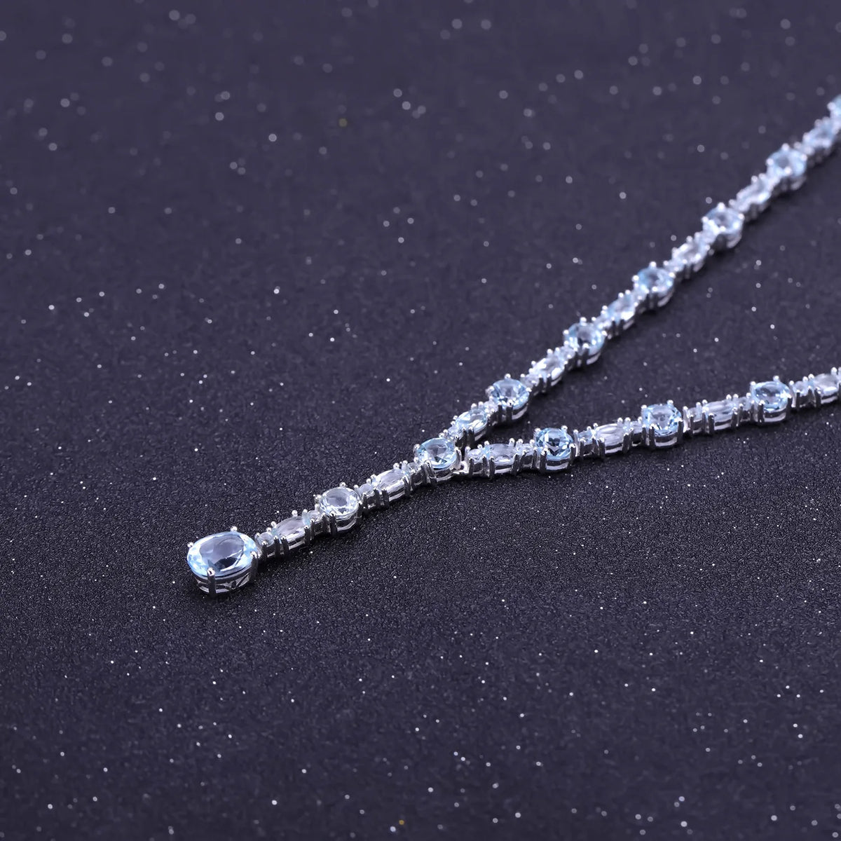 MUSHAN Joyería a medida, collar de plata de ley 925 con zafiro azul de laboratorio, redondo, para fiesta, para mujer, bañado en oro de 18K, aniversario