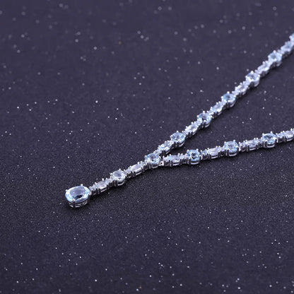 MUSHAN Joyería a medida, collar de plata de ley 925 con zafiro azul de laboratorio, redondo, para fiesta, para mujer, bañado en oro de 18K, aniversario