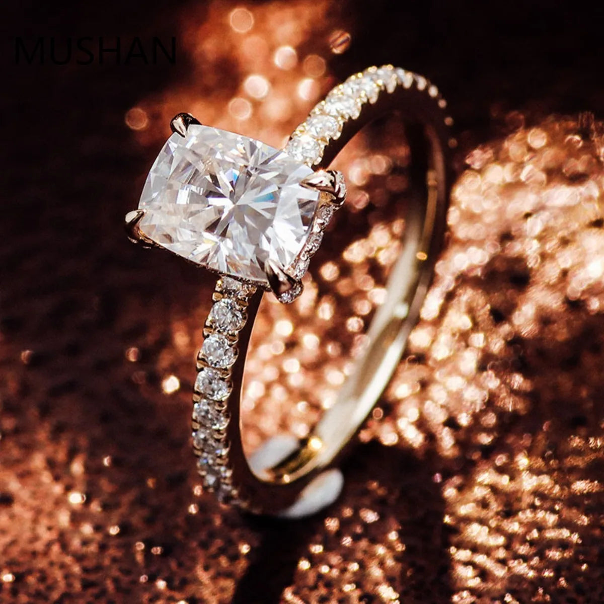 MUSHAN Luxury Custom Luxury 14K Gold 18K Gold Rings Band Jewelry D Color VVS Moissanite Diamond Wedding Bridal Ring For Women