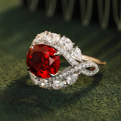 MUSHAN Custom Jewelry 925 Sterling Silver Ring Lab Red Sapphire Oval Bridal Promise for Women 18K Gold Plated Anniversary Ring