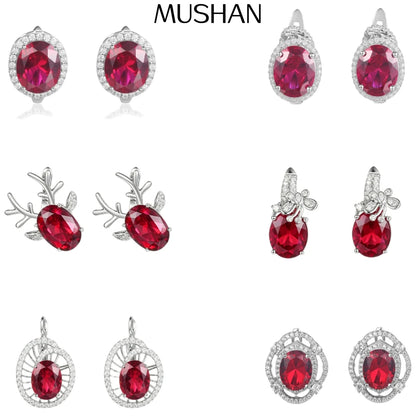MUSHAN Custom Jewelry 925 Sterling Silver Earrings Lab Grown Emerald Oval Daily Wear for Women 18K Gold Plated Anniversary