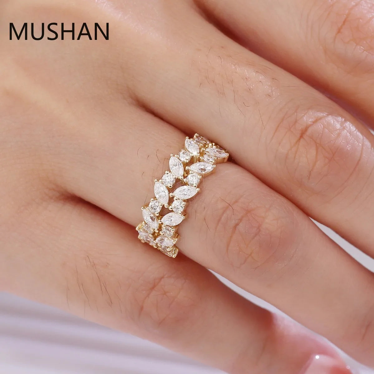 MUSHAN Luxury Custom 14K 18K Gold Rings Band Jewelry With Moissanite Diamond Lab Grown Gemstones Diamond Wedding Ring For Women