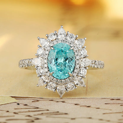MUSHAN Custom Jewelry 925 Sterling Silver Ring Lab Blue Emerald Oval Bridal Gift for Women 18K Gold Plated Anniversary Rings