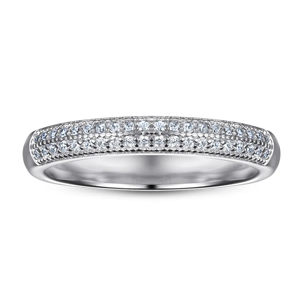 MuShan Jewelry 925 Sterling Silver Rings Bands Rings Bands Ring 7A Cubic Zirconia Rings Bands Engagement Rings Bands  Women Gift