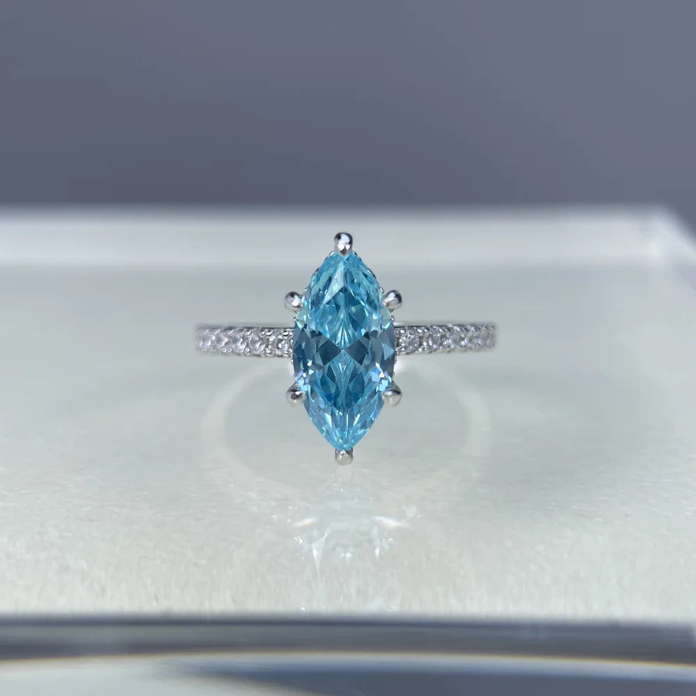 MUSHAN Luxury Jewelry 925 S925 Silver Sea Blue Bmw Eye Ring  Women'S Highcarat Diamond Ring