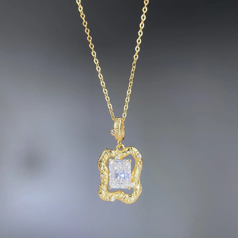 MuShan Luxury Jewelry 925 Sterling Silver Chain Rope 2CT Moissanite Cocktail Platinum Plated for Bride MST Patent Necklace