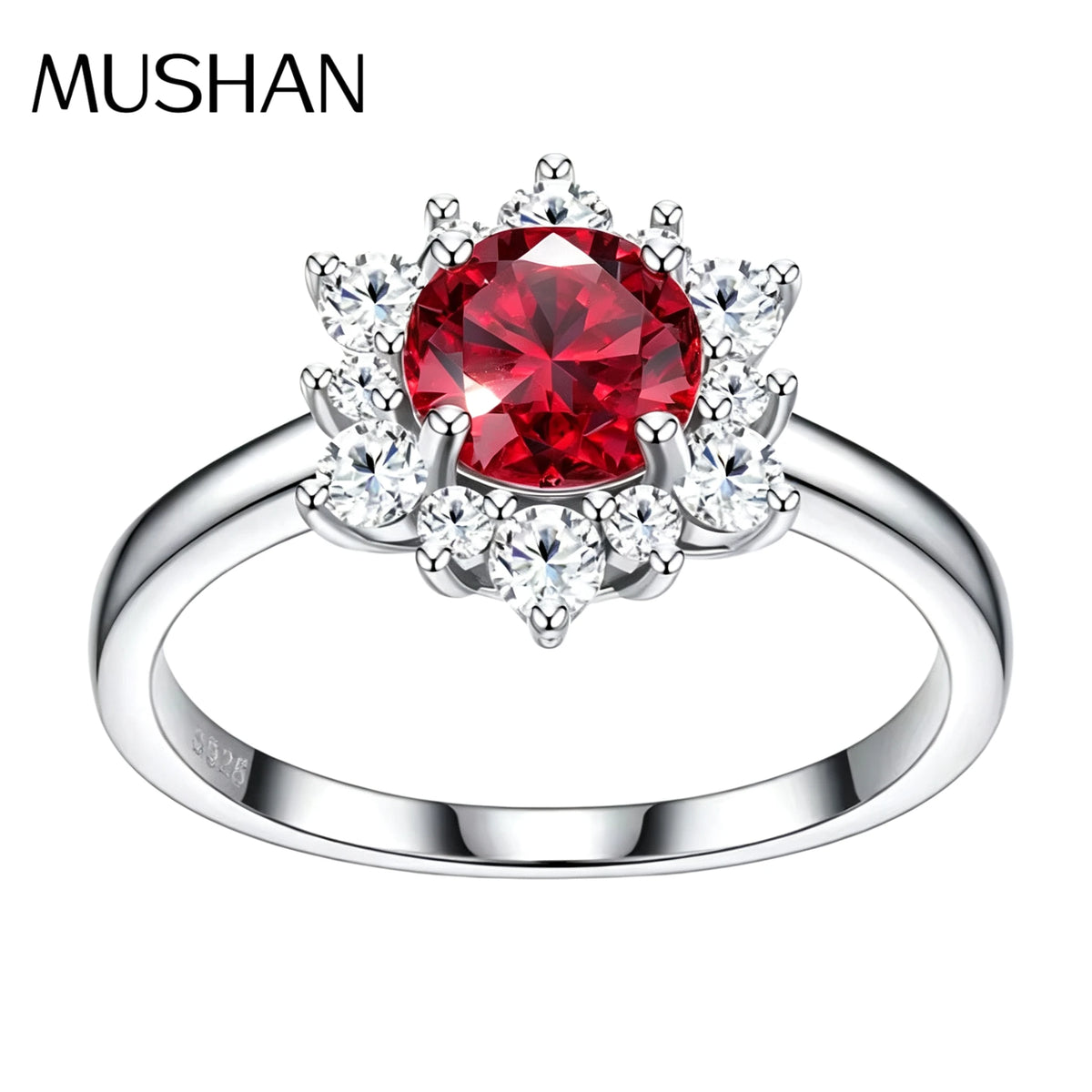 MUSHAN Custom Jewelry 925 Sterling Silver Ring Band 1ct Lab Grown Gemstones Ruby Emerald Sapphire Sunflower Rings Jewelry