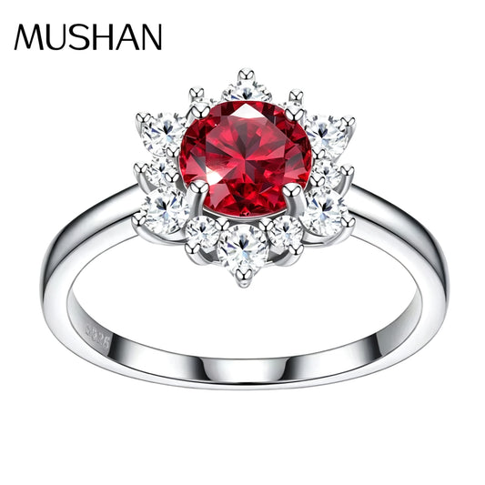 MUSHAN Custom Jewelry 925 Sterling Silver Ring Band 1ct Lab Grown Gemstones Ruby Emerald Sapphire Sunflower Rings Jewelry