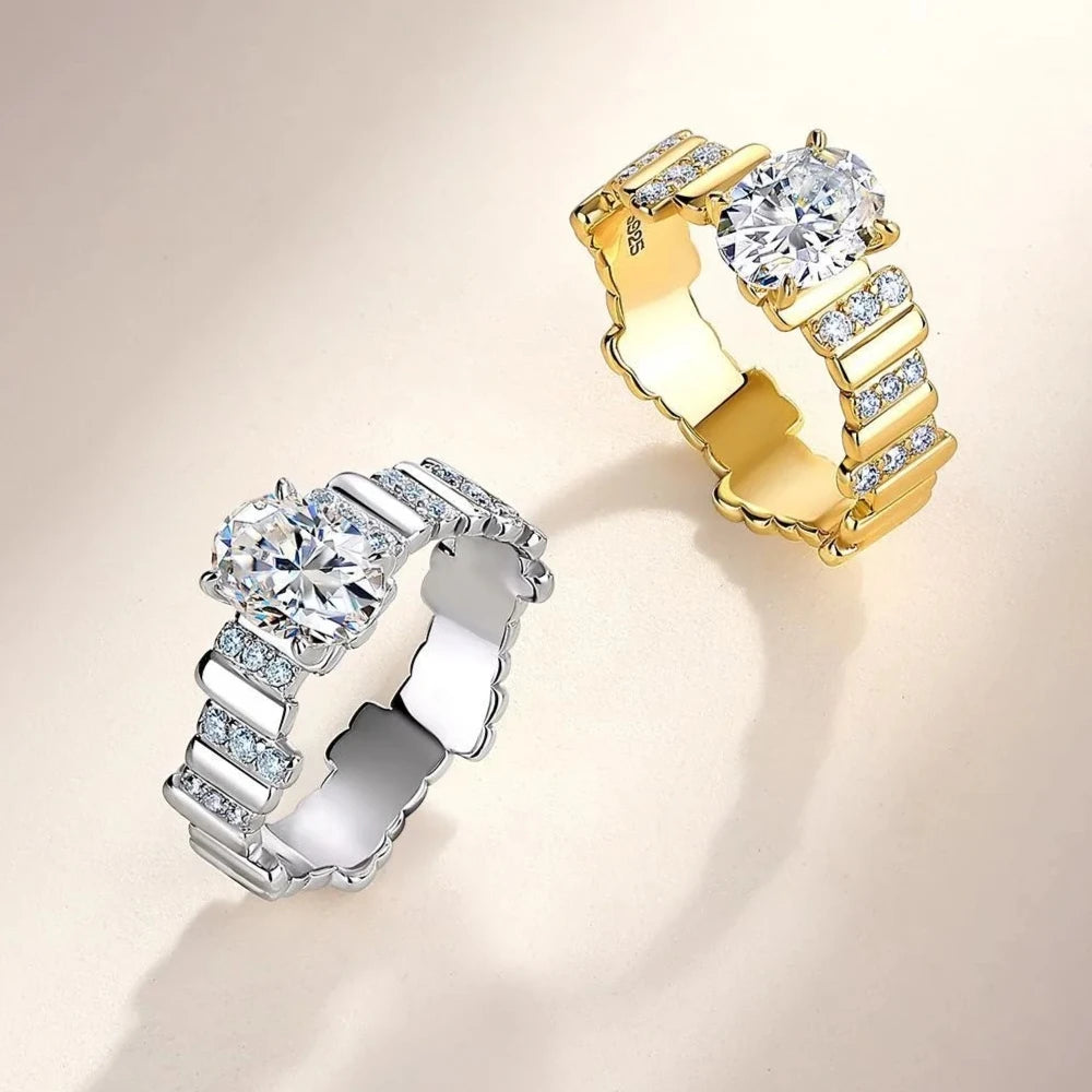 Anillo de banda de plata de ley 925 de MUSHAN Luxury Jewelry para mujer, anillo de diamante de moissanita con certificado GRA, esmeralda, color D, joyería fina