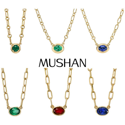MUSHAN Bespoke Jewelry 925 Sterling Silver Chain Necklace Lab Grown Emerald Ruby Sapphire Gemstones Pendant Necklace for Women