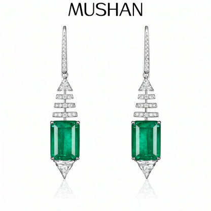 MuShan Jewelry 925 Sterling Silver Earrings HCD Emerald Luxury 5A CZ Gemstones s925 Silver Stud Drop Pendant Earring Accessories