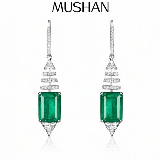 MuShan Jewelry 925 Sterling Silver Earrings HCD Emerald Luxury 5A CZ Gemstones s925 Silver Stud Drop Pendant Earring Accessories