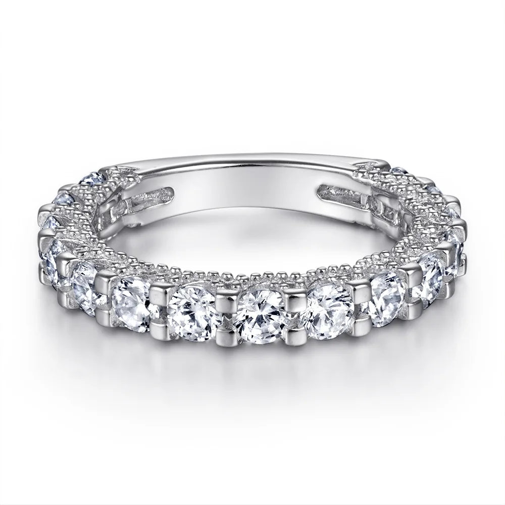 MuShan Jewelry 925 Sterling Silver Timeless Rings Bands Ring 5A Cubic Zirconia Rings Bands Engagement Anniversary  Women Gift