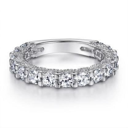 MuShan Jewelry 925 Sterling Silver Timeless Rings Bands Ring 5A Cubic Zirconia Rings Bands Engagement Anniversary  Women Gift