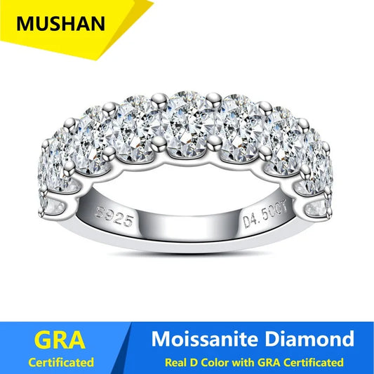 Anillo de joyería de lujo MUSHAN de plata de ley 925 para mujer, anillo de diamante de moissanita con certificado GRA, color D, esmeralda, joyería fina