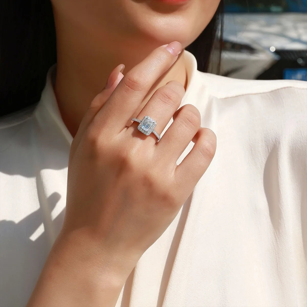 Bague MUSHAN Luxury Jewelry en argent sterling 925 pour femme, diamant moissanite taille émeraude certifié GRA, couleur D, bijou raffiné
