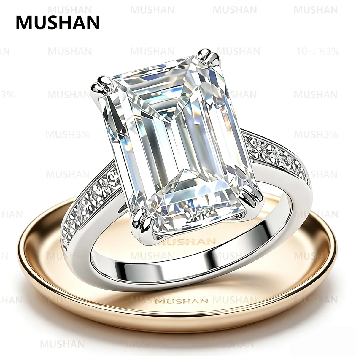 Anillo de lujo MUSHAN de plata de ley 925 para mujer, con diamante de moissanita certificado por GRA, esmeralda, color D, joyería fina