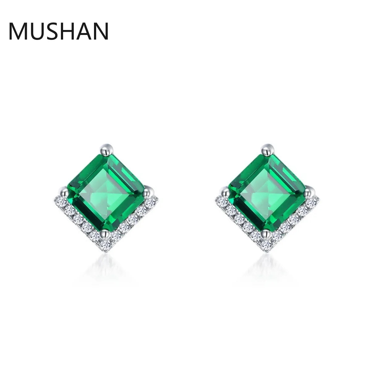 Pendientes de botón MUSHAN Luxury Jewelry de plata de ley S925 para mujer, pendientes de esmeralda cultivada en laboratorio con certificado GRC