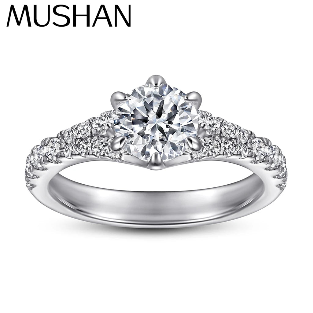 MuShan Jewelry 925 Sterling Silver Classic Engagement Ring 7A Cubic Zirconia Rings Bands Timeless Anniversary  Women Gift
