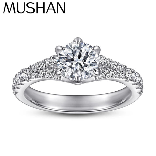 Anillo de compromiso clásico de plata de ley 925 de MuShan Jewelry, anillo con circonita cúbica 7A, banda atemporal, regalo de aniversario para mujer