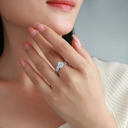 Anillo de banda de plata de ley 925 de MUSHAN Luxury Jewelry para mujer, anillo de diamante de moissanita con certificado GRA, esmeralda, color D, joyería fina