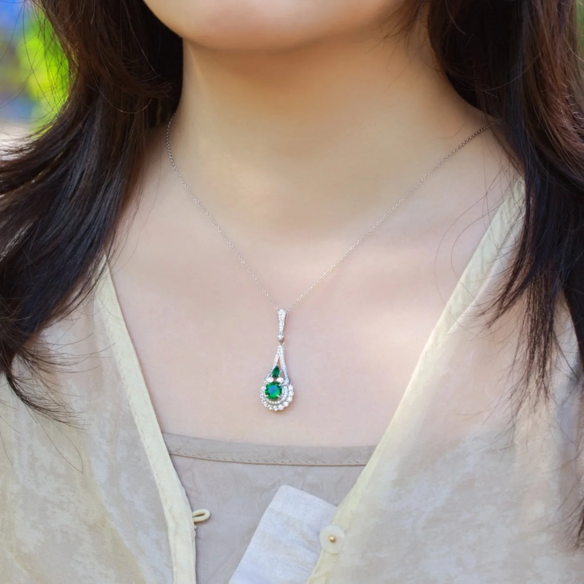 MUSHAN Luxury Jewelry 925 Sterling Silver Chain Pendant Necklace Lab Grown Emerald Ruby Gemstones Necklaces Pendants GRC Jewelry