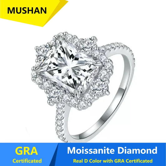 Anillo de plata de ley 925 MUSHAN Luxury Jewelry para mujer, banda de diamantes de moissanita, esmeralda, color D, con certificado GRA, joyería fina
