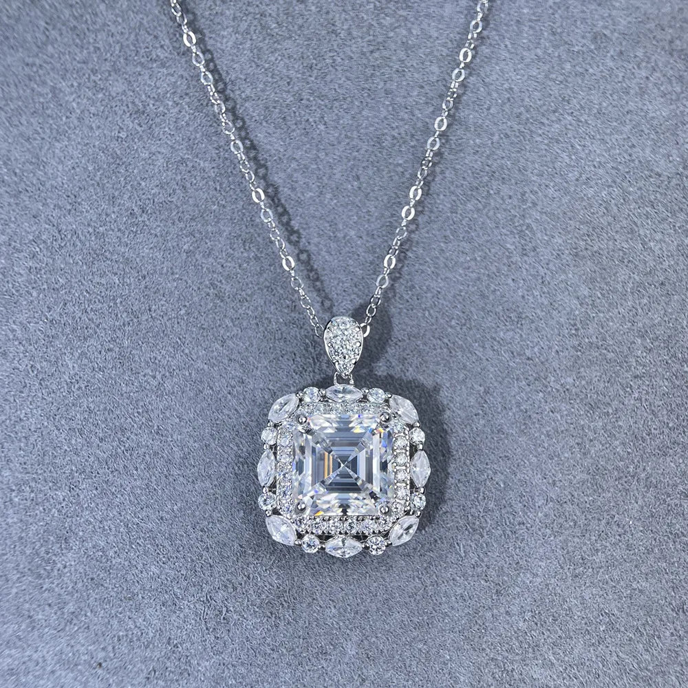 Collar de 16 pulgadas de plata de ley 925 marca MuShan con moissanita ovalada, exquisito para novia, chapado en oro de 18K, patente MST