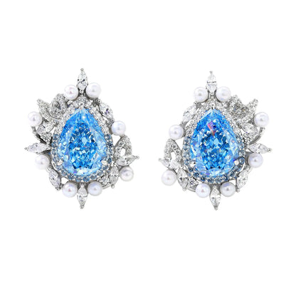 Boucles d'oreilles clous MUSHAN en véritable argent sterling 925 pour femme, avec aigue-marine et perle, bijoux fins S925