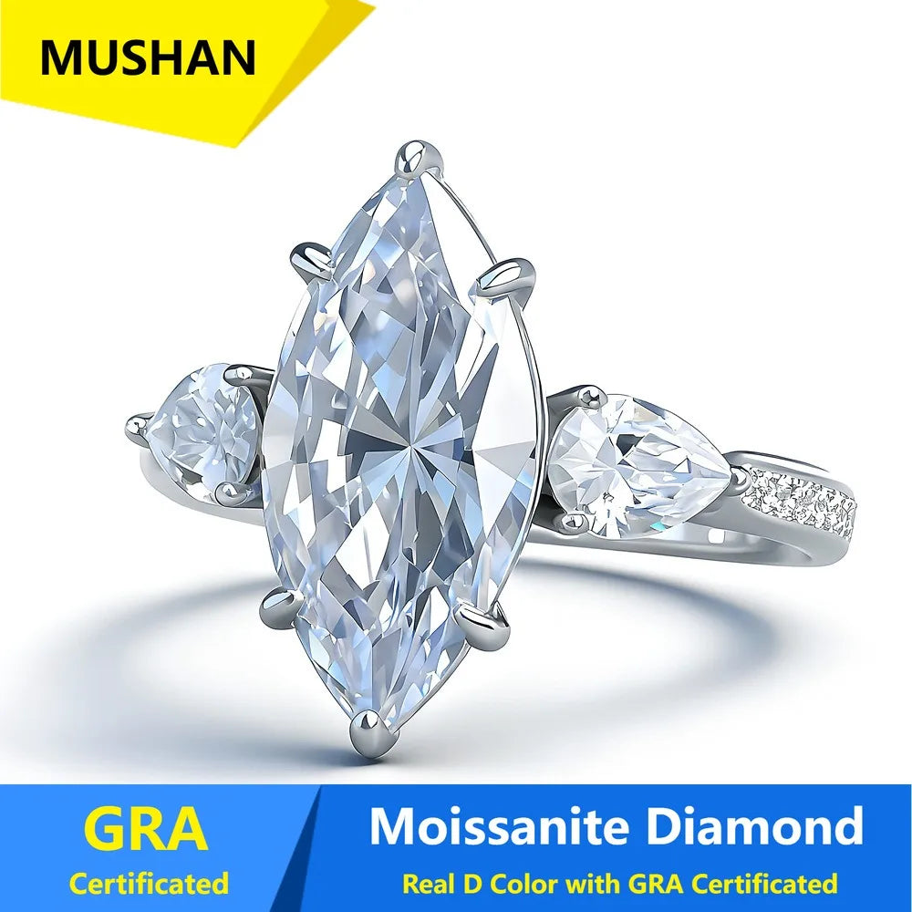 Bague MUSHAN Luxury Jewelry en argent sterling 925 pour femme, diamant moissanite taille émeraude certifié GRA, couleur D, bijou de luxe