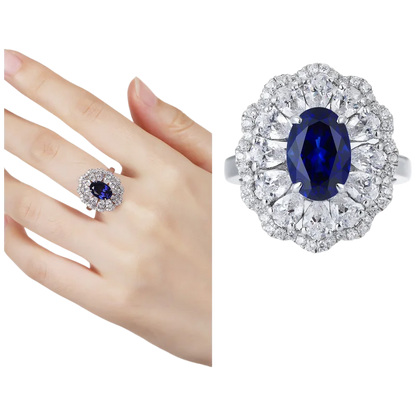 MUSHAN Custom Jewelry 925 Sterling Silver Ring Lab Blue Sapphire Heart Wedding Ring for Women 18K Gold Plated Anniversary Rings