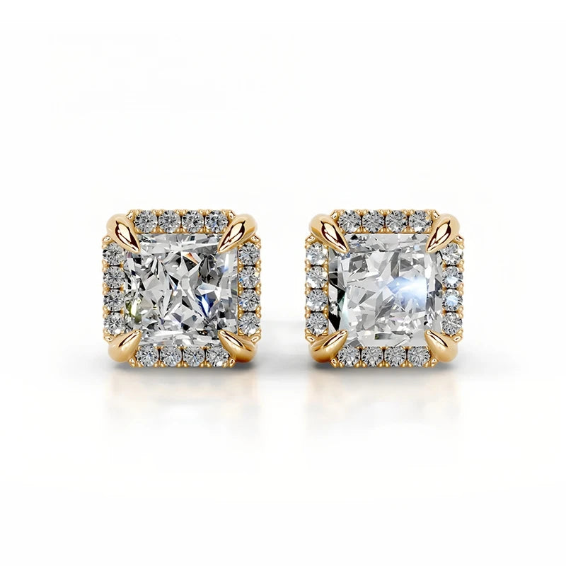 MuShan Brand Jewelry 925 Sterling Silver Stud Earrings Moissanite Diamond Ear Pin Women 18k Gold Plated MST Patent Earrings Stud