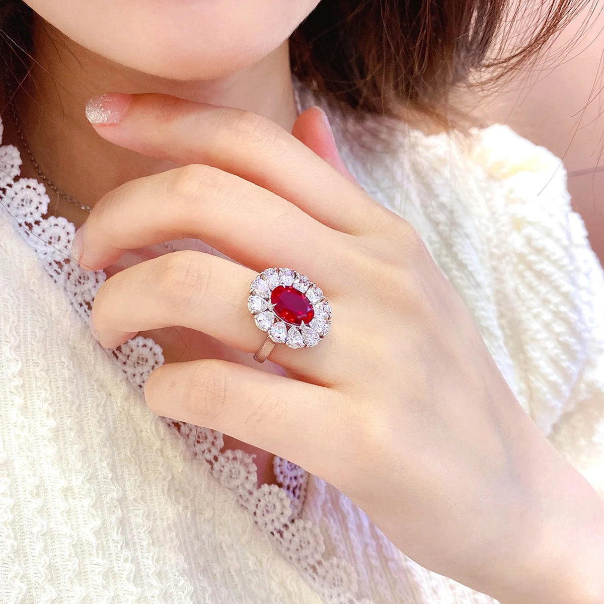 MUSHAN Custom Jewelry 925 Sterling Silver Ring Lab Red Green Emerald Radiant Vintage Ring for Women 18K Gold Plated Rings