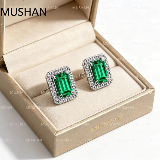 MUSHAN Luxury Jewelry 925 Sterling Silver Stud Earrings for Women GRC Certificated Lab Grown Emerald Earrings Stud Jewelry