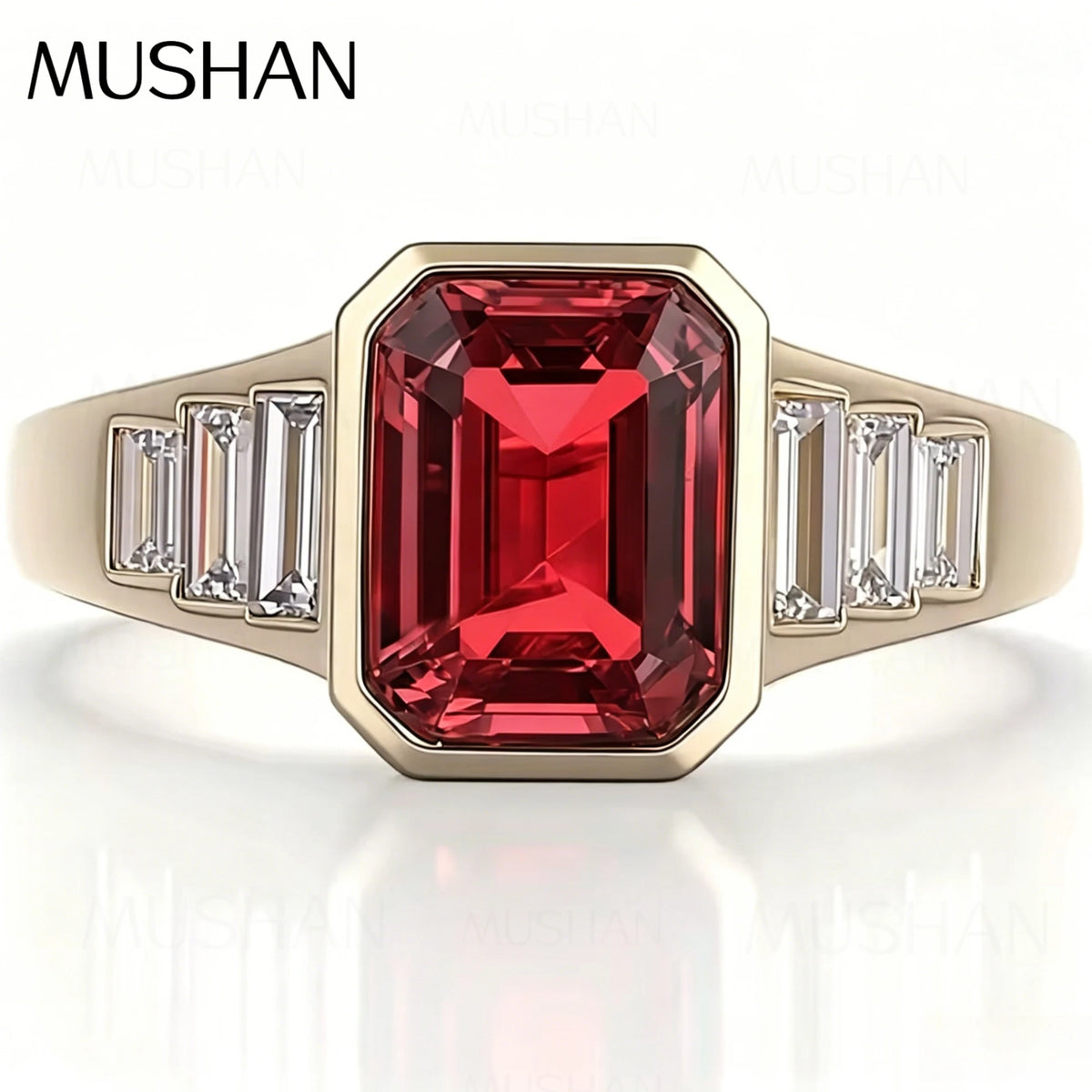 MUSHAN Bespoke Jewelry 3ct Lab Grown Ruby Emerald Ring Band 10K 14K 18K Gold Jewelry Sapphire Rings For Women Wedding Jewelry
