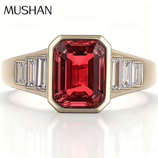 MUSHAN Bespoke Jewelry 3ct Lab Grown Ruby Emerald Ring Band 10K 14K 18K Gold Jewelry Sapphire Rings For Women Wedding Jewelry