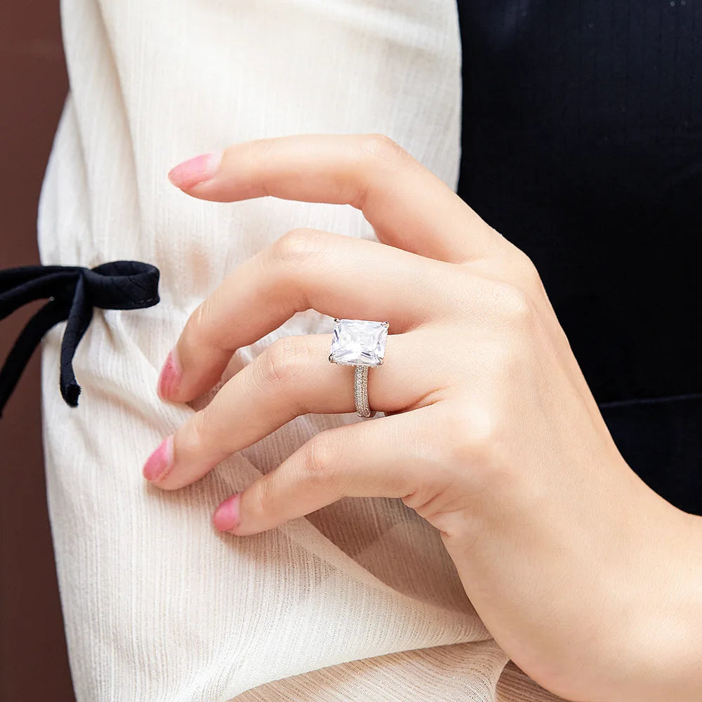 MuShan Jewelry 925 Sterling Silver Rings Bands Engagement Ring 5A Cubic Zirconia Elegant Anniversary Rings Bands  Women Gift