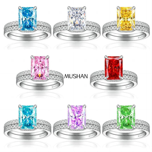 MuShan Brand Jewelry 925 Sterling Silver Ring Cubic Zirconia 7A Triangle Formal for Her 18K Gold Plated Fine Jewelry Rings