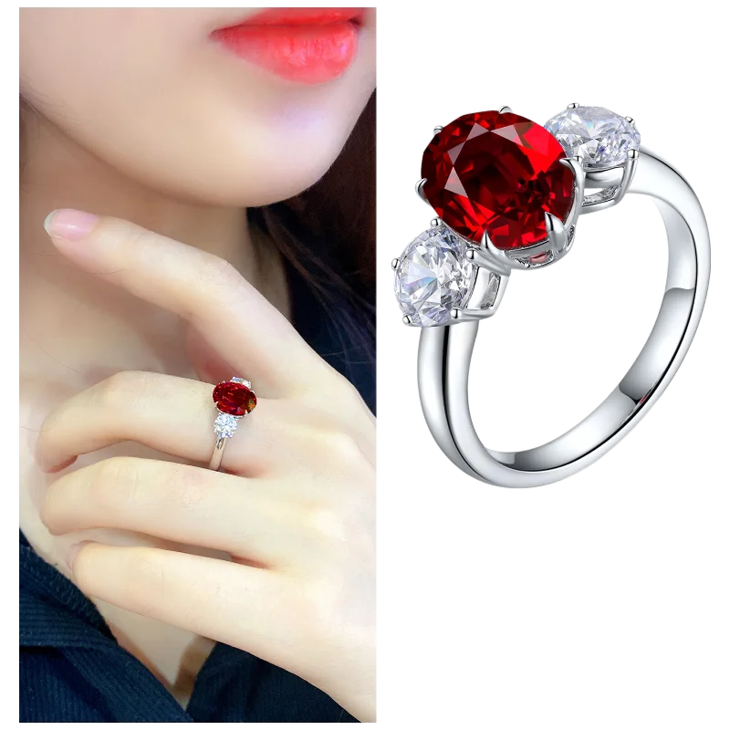 MUSHAN Custom Jewelry 925 Sterling Silver Ring Lab Red Ruby Heart Wedding Ring for Women 18K Gold Plated Anniversary Rings