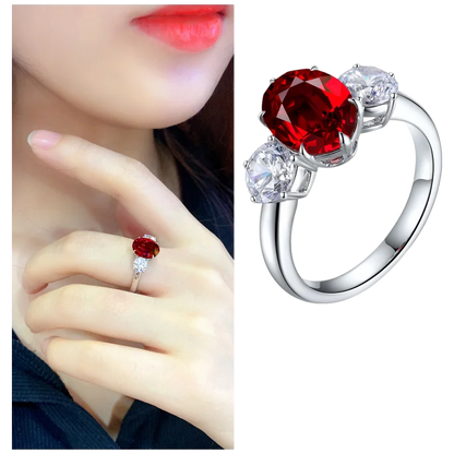 MUSHAN Custom Jewelry 925 Sterling Silver Ring Lab Red Ruby Heart Wedding Ring for Women 18K Gold Plated Anniversary Rings
