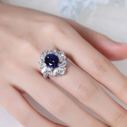 MUSHAN Custom Jewelry 925 Sterling Silver Ring Lab Blue Emerald Marquise Anniversary Ring for Women 18K Gold Plated Estate Ring