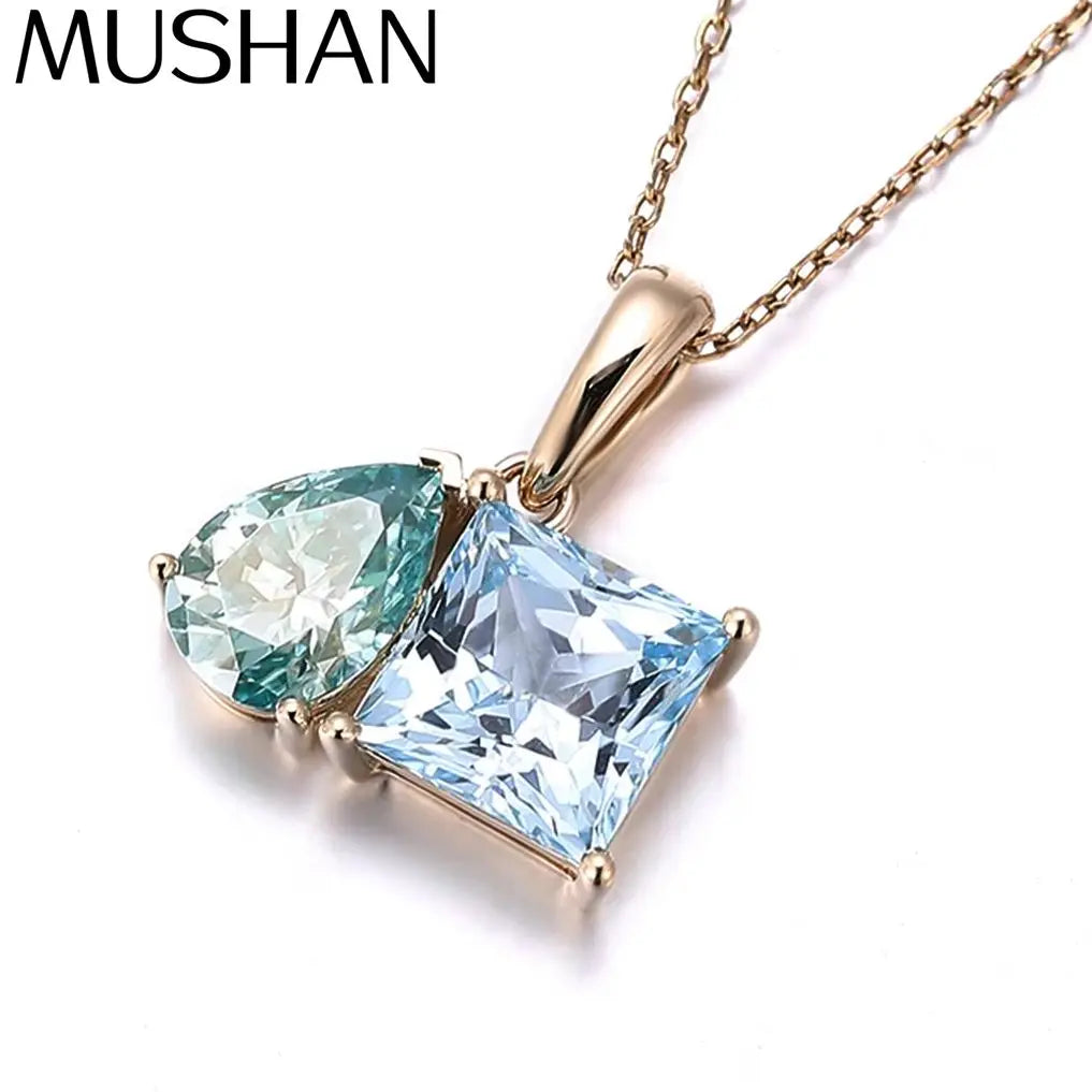 MUSHAN Joyería a medida Collar con colgante de oro de 10k, 14k, 18k para mujer Colgante con aguamarina de laboratorio y diamante de moissanita Collar de joyería