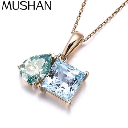 MUSHAN Joyería a medida Collar con colgante de oro de 10k, 14k, 18k para mujer Colgante con aguamarina de laboratorio y diamante de moissanita Collar de joyería