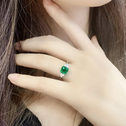 MUSHAN Custom Jewelry 925 Sterling Silver Ring Lab Green Ruby Round Promise Ring for Women 18K Gold Plated Anniversary Rings