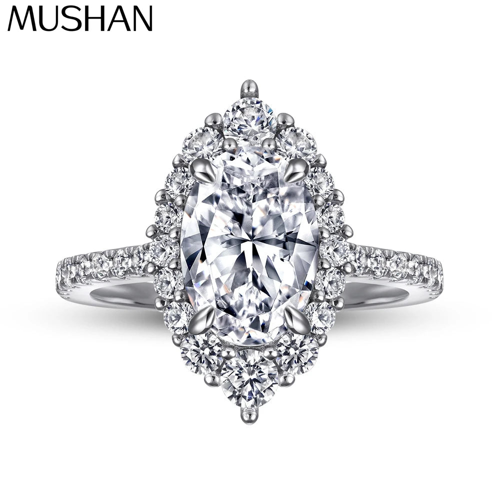 MuShan Brand Jewelry 925 Sterling Silver Ring Cubic Zirconia 7A Round Daytime Women 18K Real Gold Plated Fine Jewelry Rings
