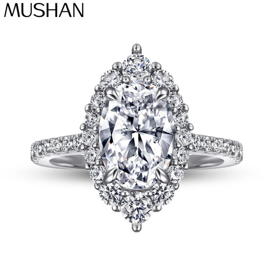 MuShan Brand Jewelry 925 Sterling Silver Ring Cubic Zirconia 7A Round Daytime Women 18K Real Gold Plated Fine Jewelry Rings