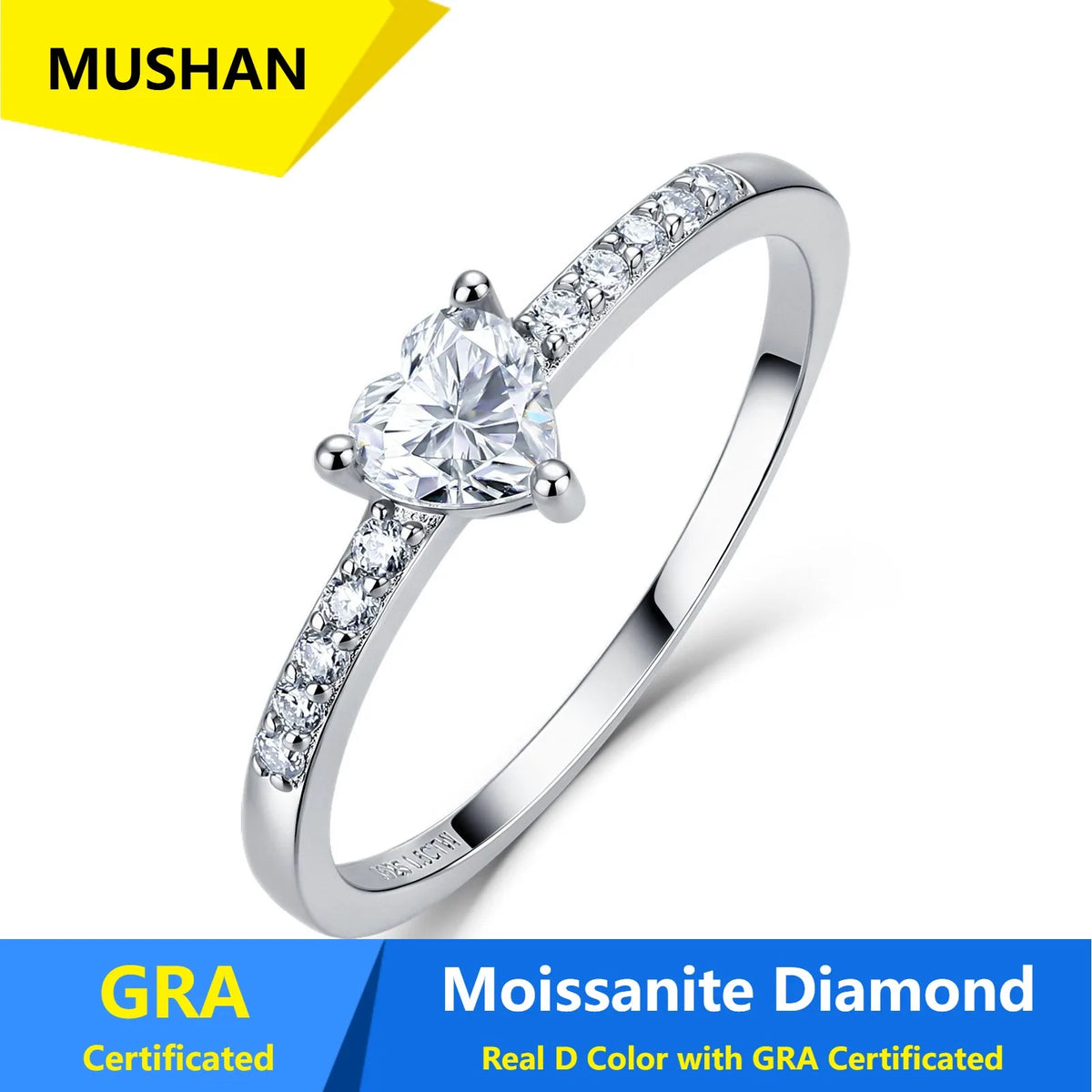 Anillo de lujo MUSHAN de plata de ley 925 para mujer, con diamante de moissanita certificado por GRA, esmeralda, color D, joyería fina