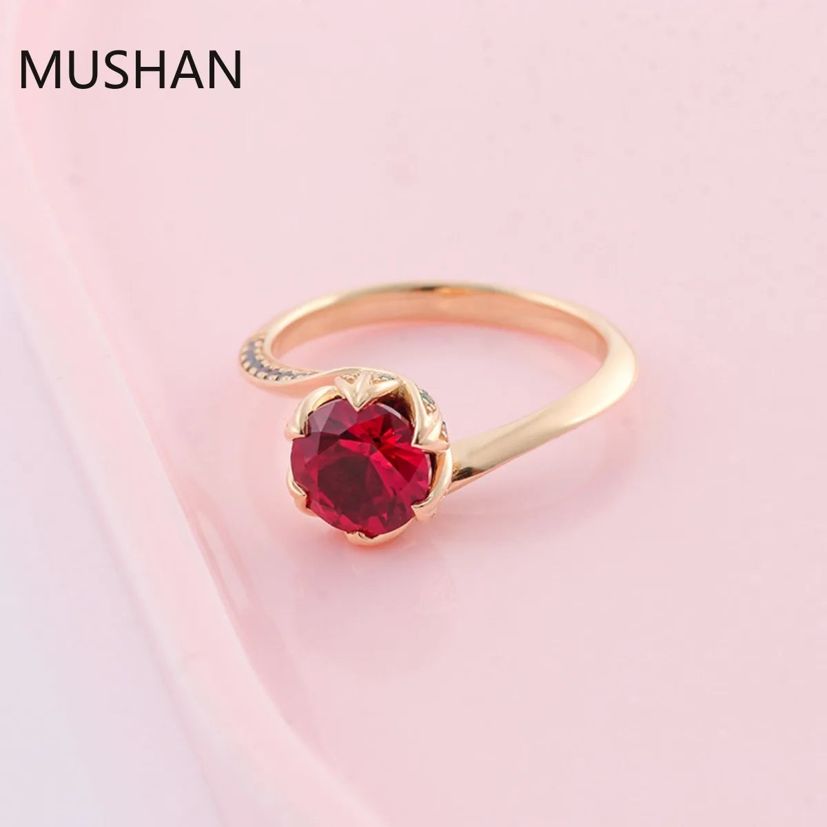 MUSHAN Luxury Custom 14K 18K Gold Rings Band Jewelry Lab Grown Ruby Gemstones Party Bridal Wedding Ring For Women